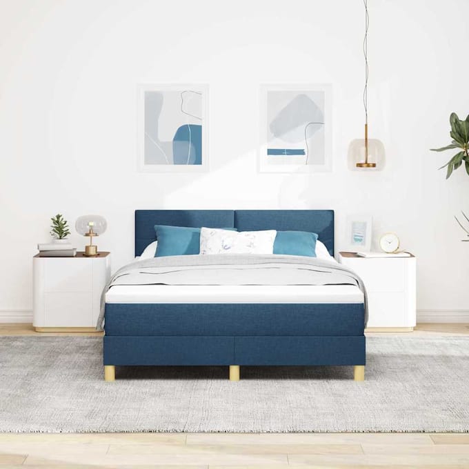 vidaXL - Boxspring - bed - met - kussen - met - hoofdeinde - Blauw - 140 - x - 200 - cm - Stof