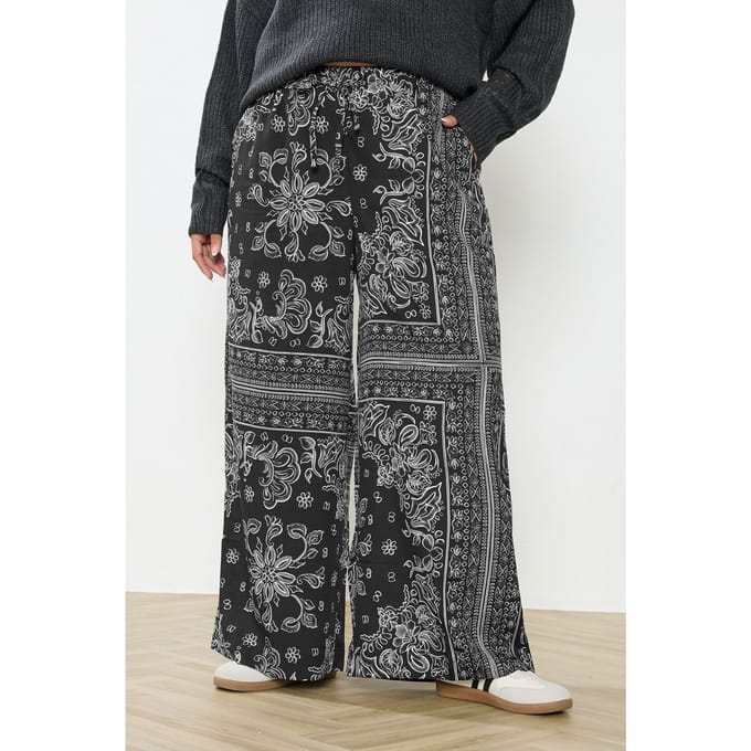 Yours Zwarte Paisley Wijde Broek Size 50-52