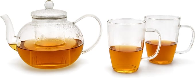 Bredemeijer - Theepot glas met theezeef + twee theeglazen (cadeau tip!)