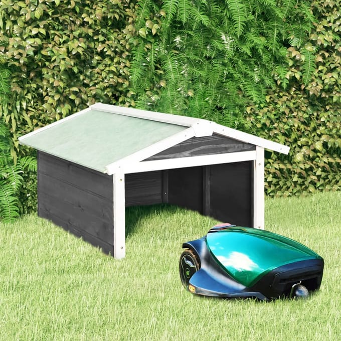 vidaXL - Overkapping - voor - grasmaaier - 72x87x50 - cm - vurenhout - grijs - en - wit
