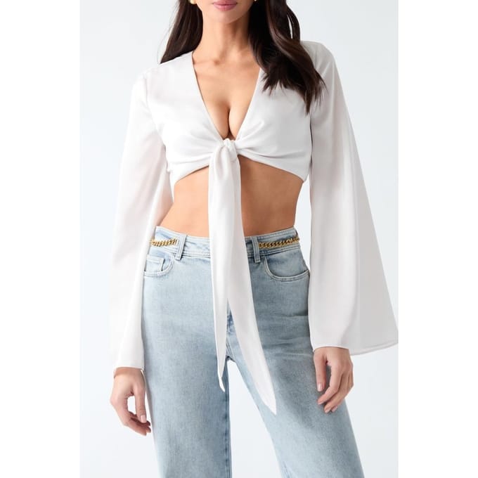 GUESS Monica Ls Top White Peaks Größe: 40 | Longsleeves Outlet | Damen | Weiß