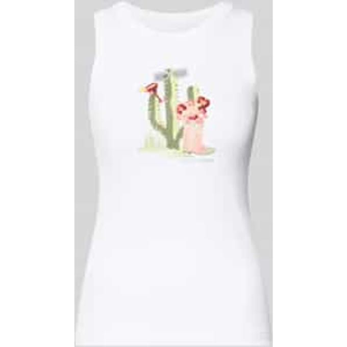 Tanktop met motiefprint en met siersteentjes