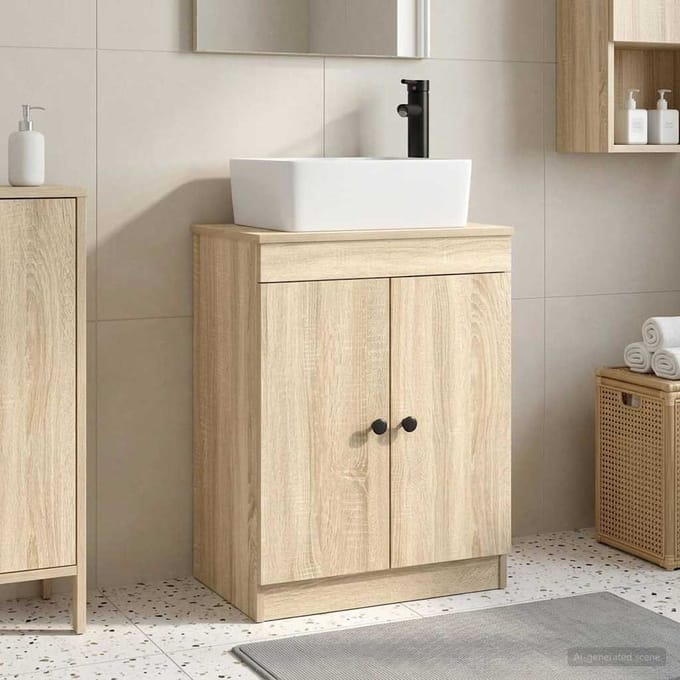 vidaXL - Badkamer - Vanity - met - Wastafel - Sonoma - Eiken - 54 - x - 35 - x - 83 - cm