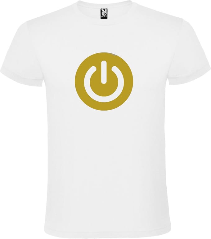 Wit T-shirt ‘Power Button’ Goud Maat S