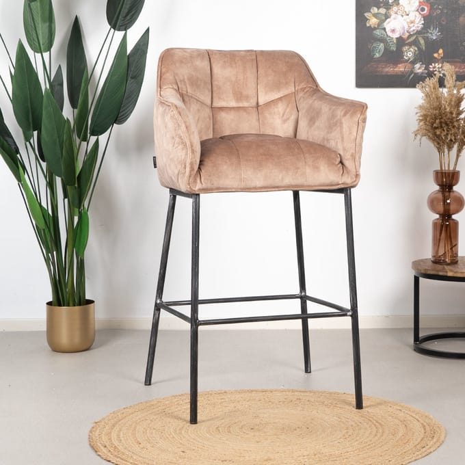 Bronx71® Velvet barkruk Jayron taupe 82 cm - barstoel