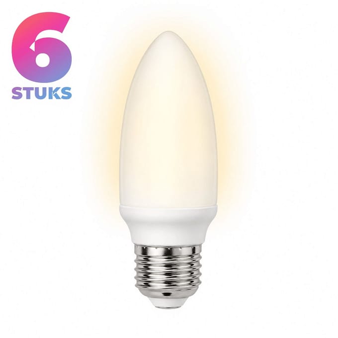 6x Kaarslamp Spaarlamp E27 - 7W - Daglicht (6400K) - 420 lm - 10 jaar - Niet Dimbaar