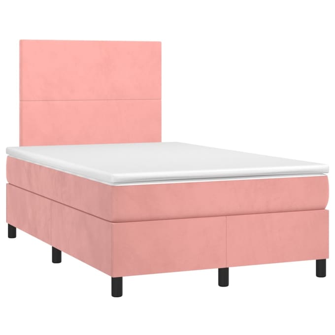 vidaXL - Boxspring - met - matras - en - LED - fluweel - roze - 120x200 - cm