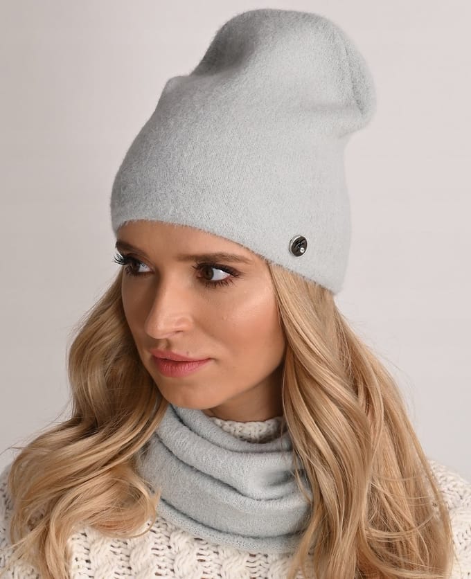 Alur Alpaka Serie - Dames Sjaal en Muts Set - Jasnoszary - Beanie - Komin