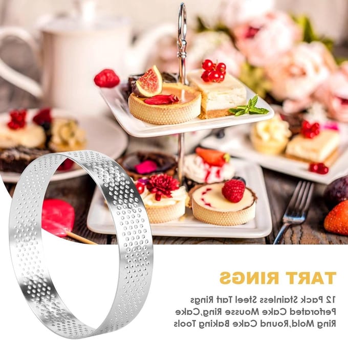 12pcs Stainless Steel Cake Rings, Perforated Cake Ring, Mousse Ring, Cake Ring Mould, Round Cake Baking Tools 6cm - ShopVlot