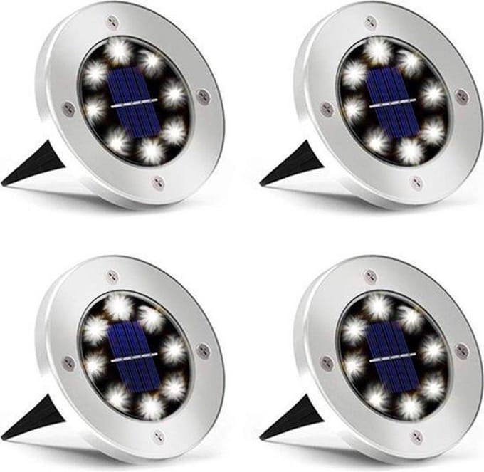 4x LED Grondspots Solar Tuin Set- Tuinverlichting - Zonne Energie - Waterdicht