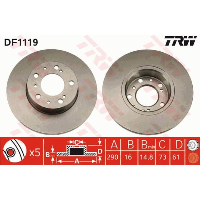 Remschijf TRW DF1119 voorkant, compleet, 1 Stuk