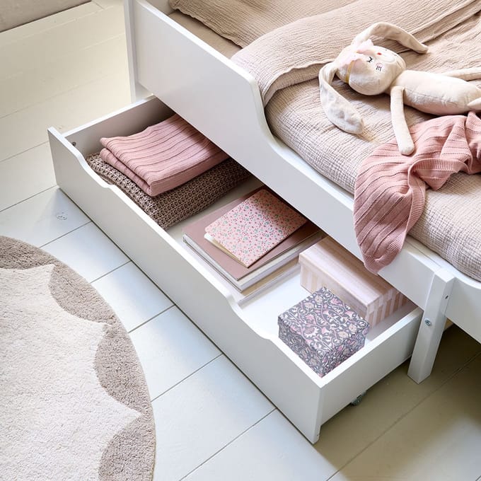 Petite Amélie ® Opberglade op wieltjes - Bedlade - 95 x 80 cm - Extra opbergruimte - Wit