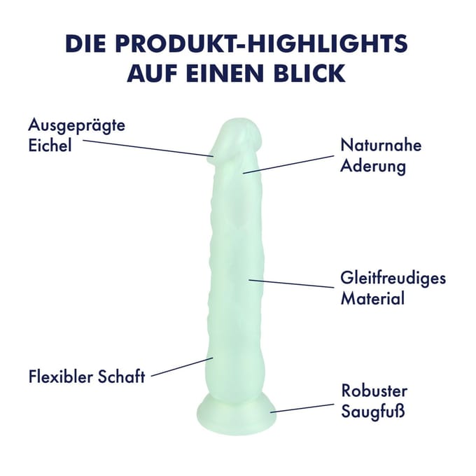 Glinsterende natuurlijke dildo met zuignap, 23 cm