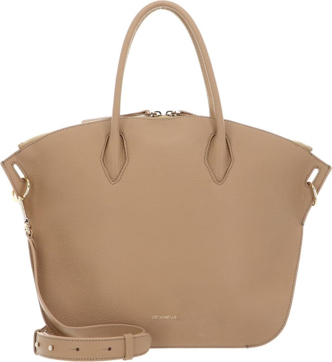 COCCINELLE Leren Handtas Schoudertas Flare Handbag Grained Leather Fresh Beige