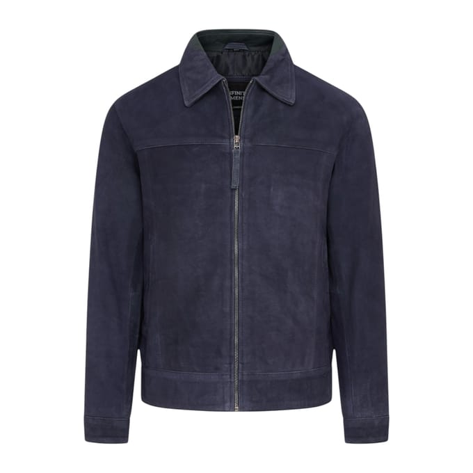 Mannen marineblauwe geitensuède leren Harrington Biker Jas - Berlijn