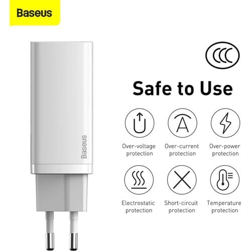 Baseus GaN2 Lite galliumnitride snellader C+U 65W Wit snellaadadapter