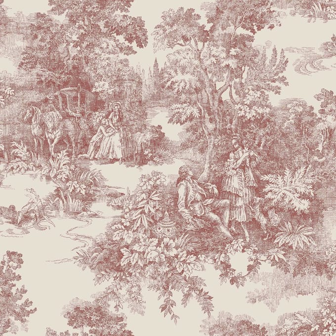 Boråstapeter Vliesbehang 7768 - Adorn - Toile de Jouy Rood - 53cm x 10.05m