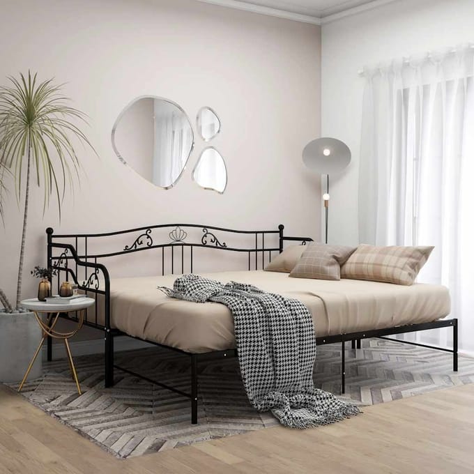 vidaXL - Slaapbank - uittrekbaar - metaal - zwart - 90x200 - cm