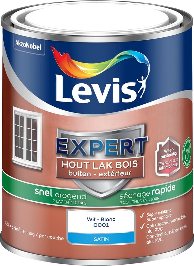 Levis - Expert Hout Lak Buiten Sneldrogend Satin - Wit - 0,75 L