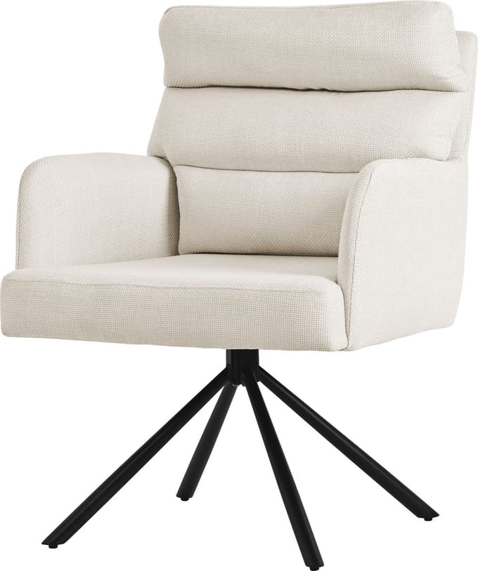 ML-Design eetkamerstoel draaibaar, beige, woonkamerstoel met armleuning & rugleuning, draaistoel, gestoffeerde stoel met polyester bekleding en afneembaar rugkussen, keukenstoel met metalen poten