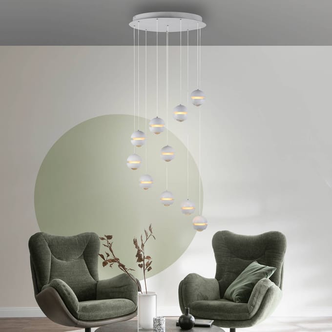 SCHÖNER WOHNEN-Kollektion SCHÖNER WOHNEN LED hanglamp Lini wit 10-lamps rond, 3.000 K