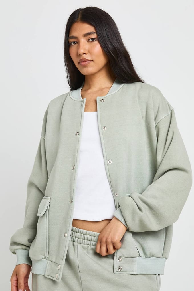 boohoo Dames Tall Bomber Trainingspak | Washed Khaki | Maat: 16