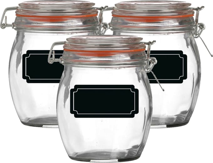 Weckpot/inmaakpot - 4x - 750 ml - glas - met beugelsluiting - incl. etiketten