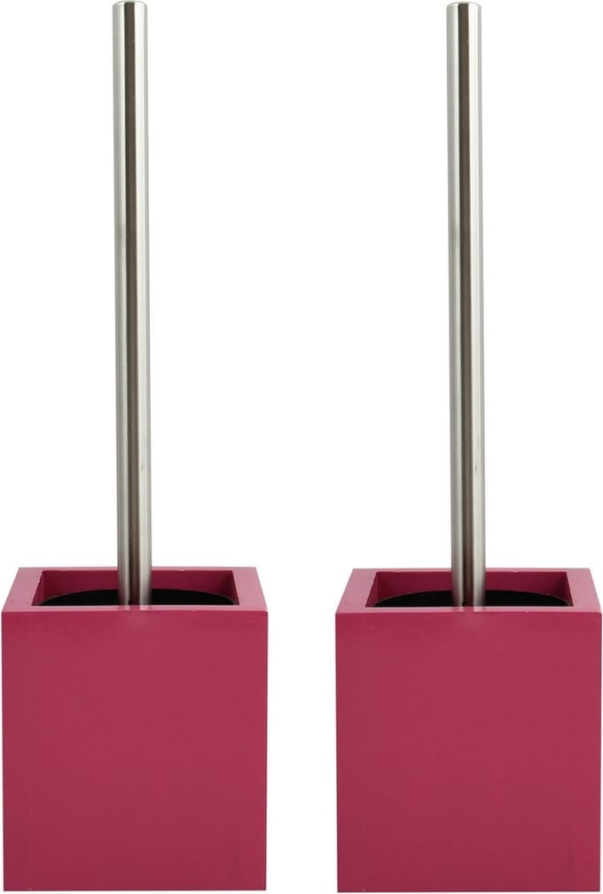 MSV Toiletborstel - MDF houder/rvs wc-borstel - 2x - fuchsia roze 37 cm