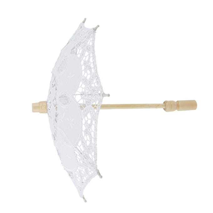Bruids Paraplu Kant Katoen Borduurwerk Handgemaakt Parasol Paraplu Bruiloft Benodigdheid(Wit ) White white