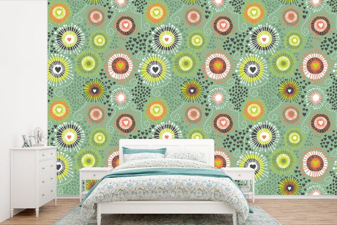 Behang - Fotobehang Bloem - Design - Hartjes - Breedte 330 cm x hoogte 220 cm