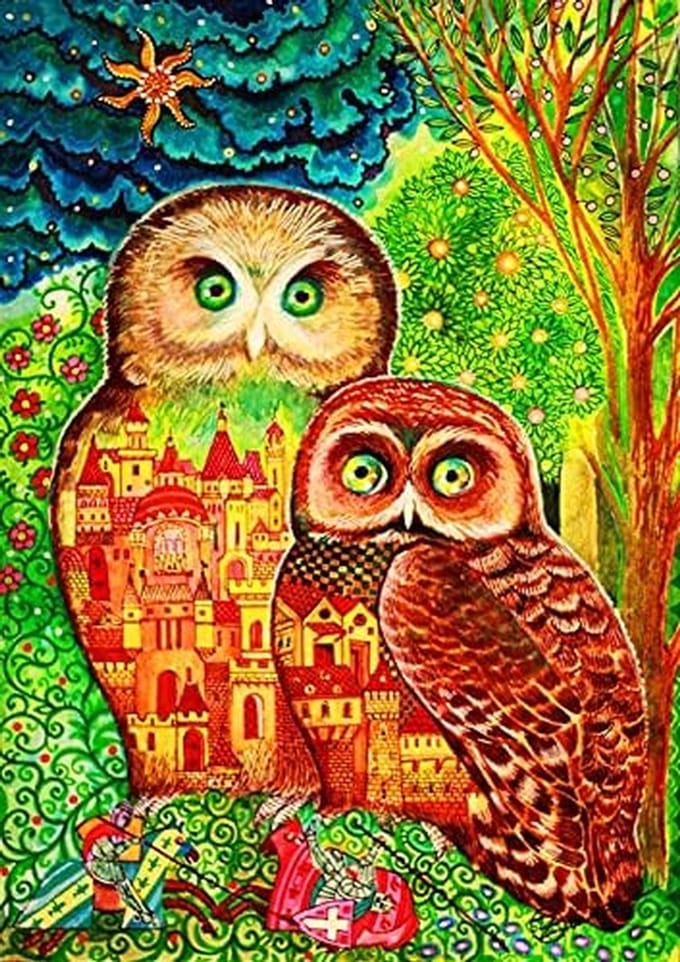 Puzzel Uil - 1000 Stukjes - Ontspanning Thuis - Gedetailleerde Afbeelding - 68x48cm - Multicolor