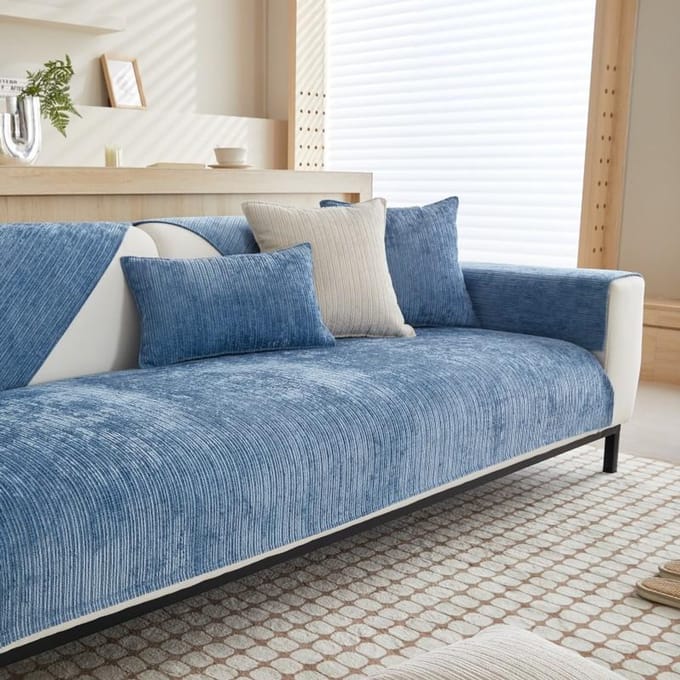 Chenille Sofakussen High-End Vier Seizoenen Universeel Antislip Sofazitkussens Streep Hoes Handdoek 90*70cm