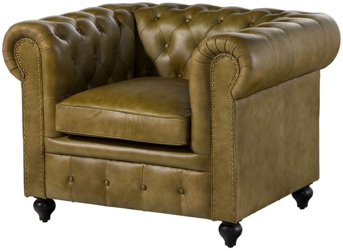 MASSIVMOEBEL24.DE zetel CHESTERFIELD #302 groen echt leer 105 x 75 x 82 cm