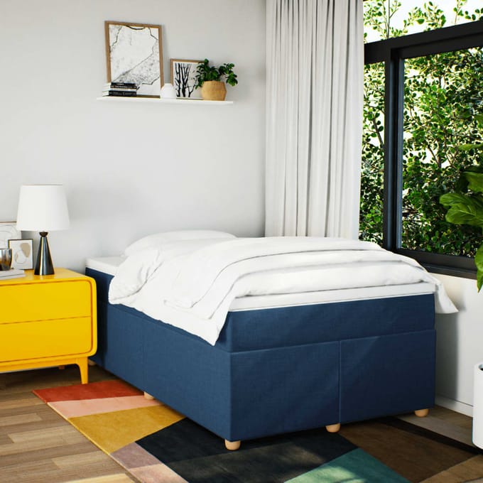 vidaXL - Boxspring - met - matras - stof - blauw - 120x200 - cm