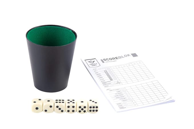 Dobbelset Compleet - Pokerbeker - 5 Dobbelstenen 16 mm - Scoreblok 25 Vellen - Complete Spelset - Engelhart