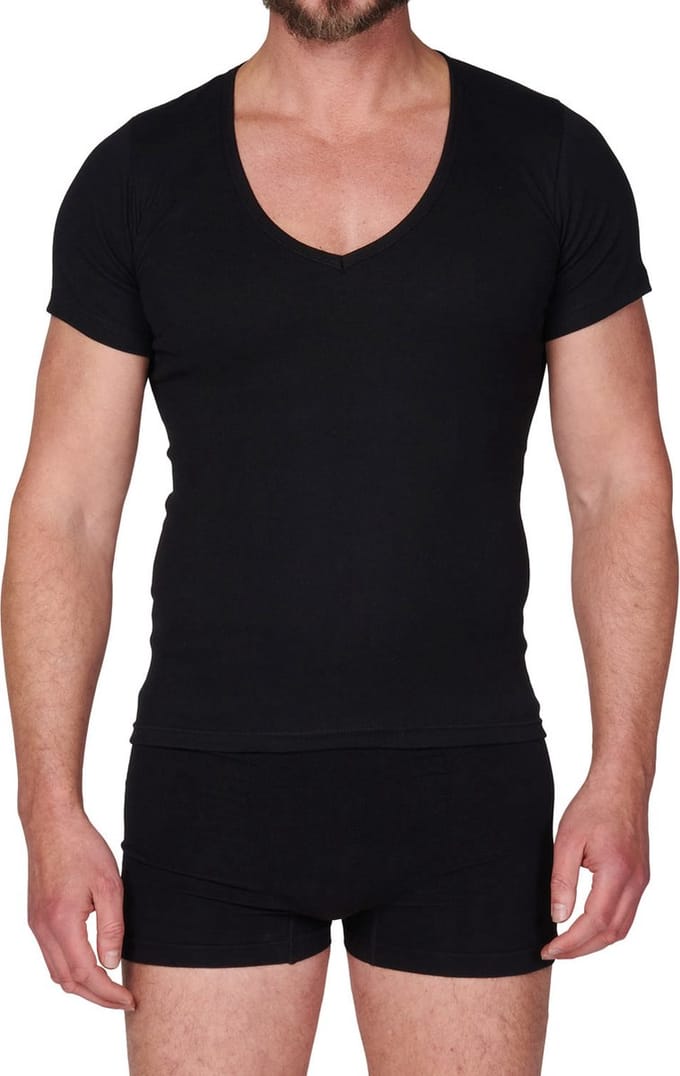 Beeren t-shirt diepe v-Hals Zwart - MT L