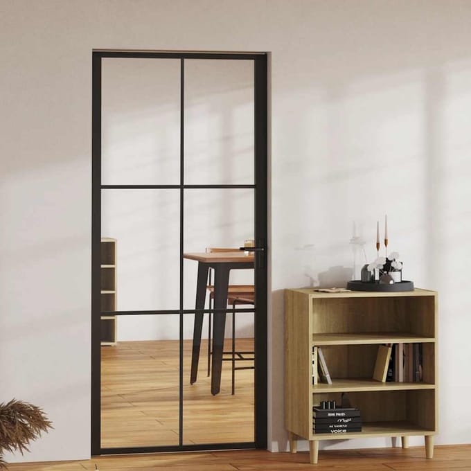 vidaXL - Binnendeur - 93x201,5 - cm - ESG-glas - en - aluminium - zwart