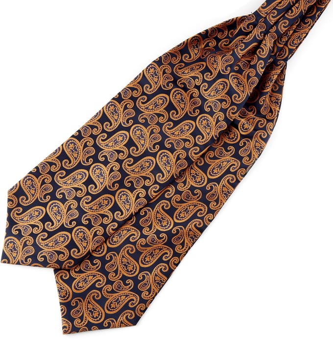 Marineblauwe & Oranje Paisley Polyester Stropdassjaal