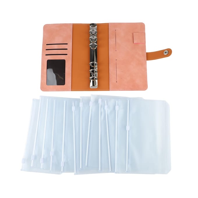 Classeur à anneaux A6 avec plusieurs poches et couverture en cuir PU rose