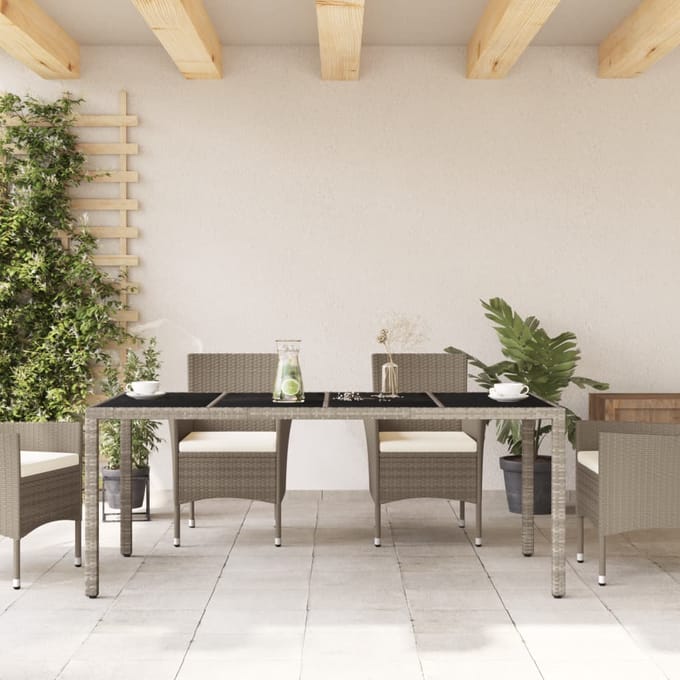 vidaXL - Tuintafel - met - glazen - blad - 190x90x75 - cm - poly - rattan - lichtgrijs
