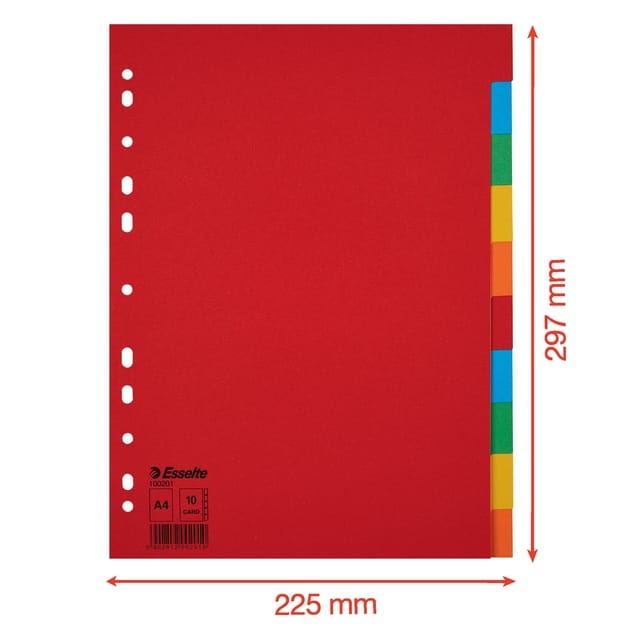 Tabbladen Esselte Economy A4 10-delig karton 11-rings assorti