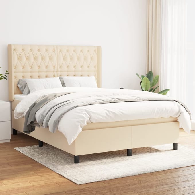 vidaXL - Boxspring - met - matras - stof - crèmekleurig - 140x200 - cm