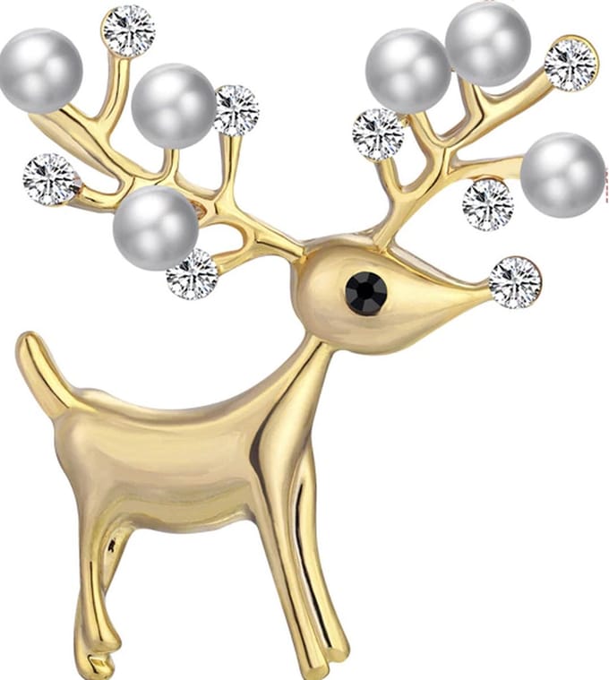 Kerst Broche - Rendier (Goud) met strass Steentjes - Kerstbroche/Sieraad Rudolf