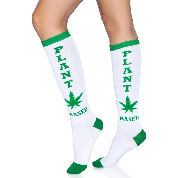 Leg Avenue - Plant Based Kniehoge sokken - Wit/Groen