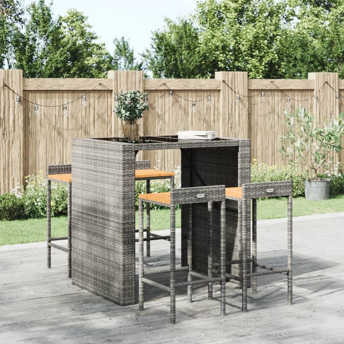 vidaXL - Barkrukken - 4 - st - poly - rattan - en - massief - acaciahout - grijs