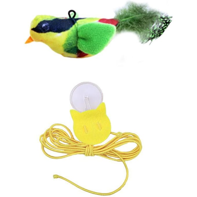 Jouet pour chat Auto-hi Artefact Anti-ennui Simulation Oiseau Appelant Balançant, Suspension de porte Suspension Plume Élastique Bâton pour chat vert