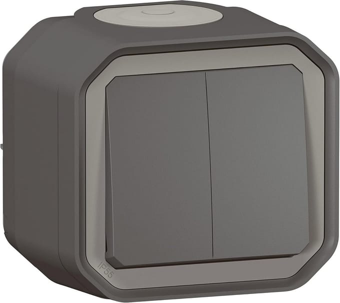 Plexo Dubbele Schakelaar - Waterdicht IP55 - Antraciet Afwerking
