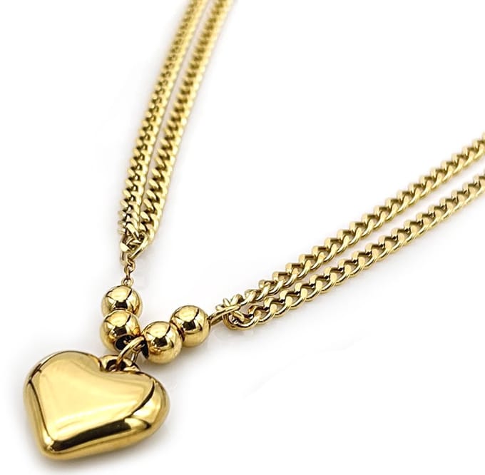 Ketting layered hart - RVS - goudkleurig - 40-45 cm – valentijn – cadeau