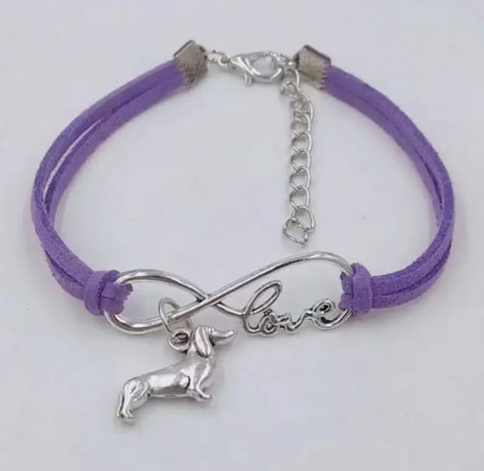 12Getit Armbandje Paars met Teckel en infinity Love hangertje