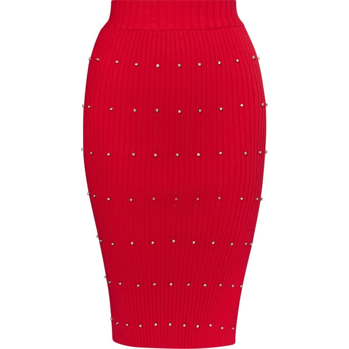 Faina Gebreide rok met strass steentjes Dames rood